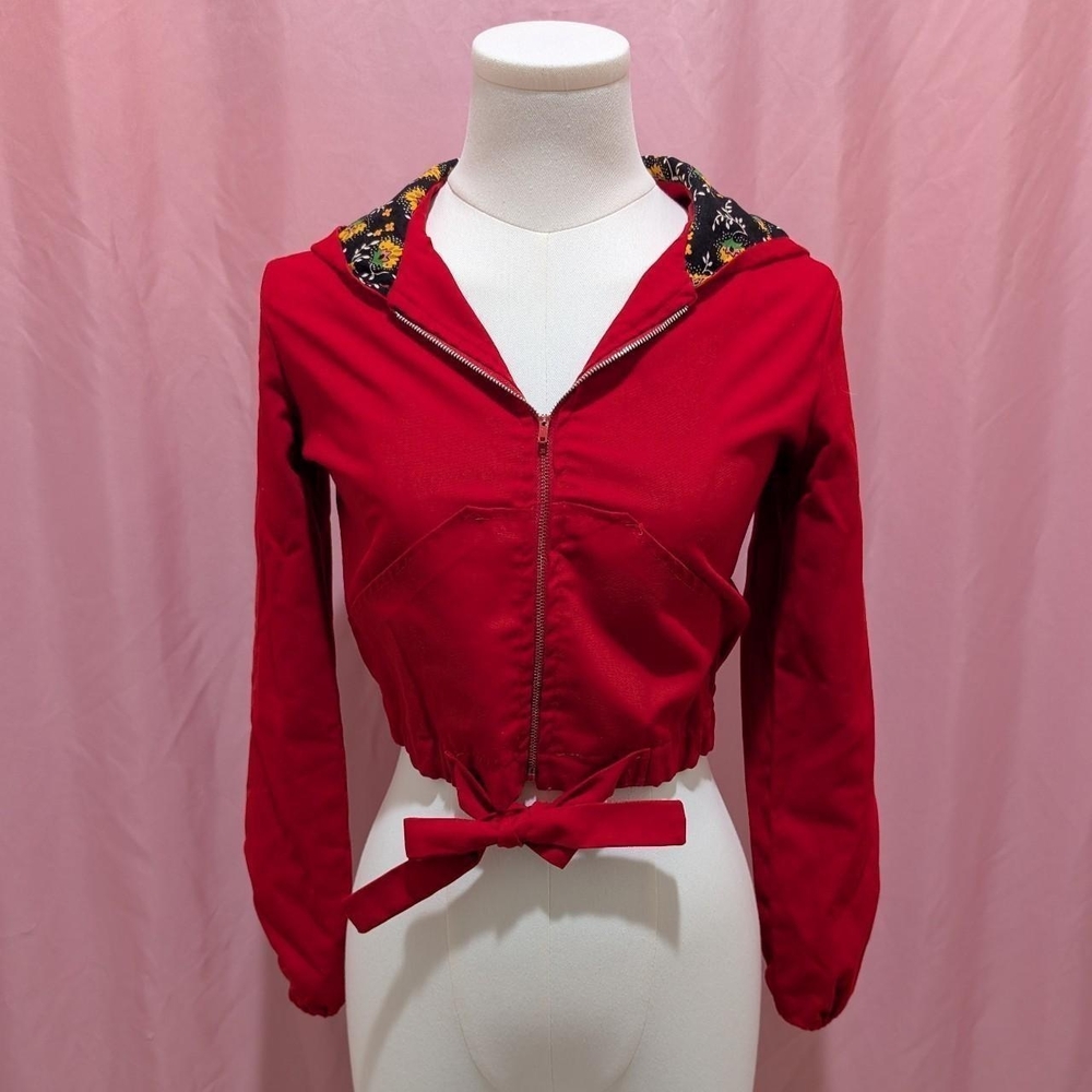 ILGWU Union Made Red Cropped Jacket with Hood (fits like a Modern XS)